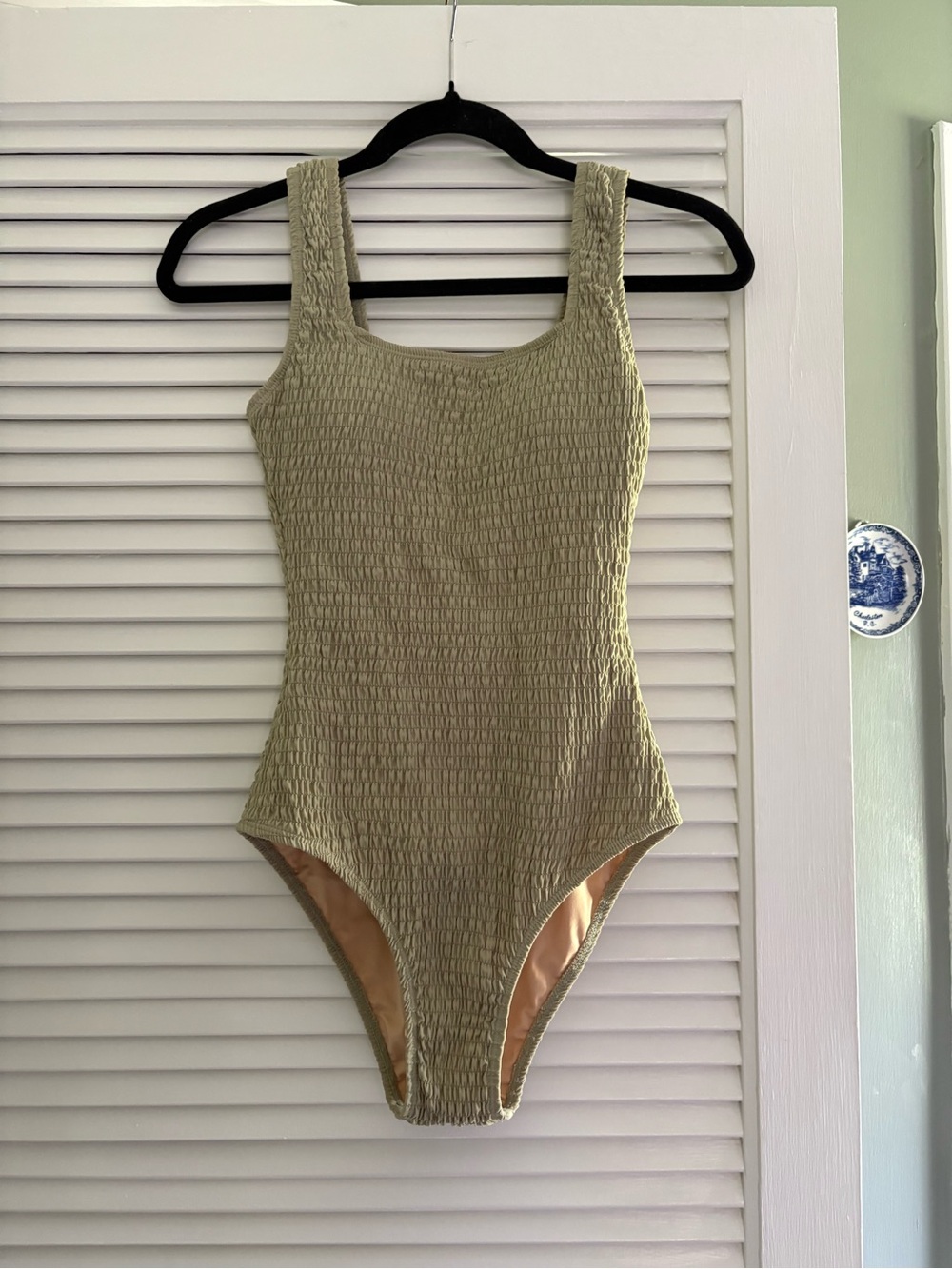 Sage Green Textured Scoop-Neck One-Piece Swimsuit